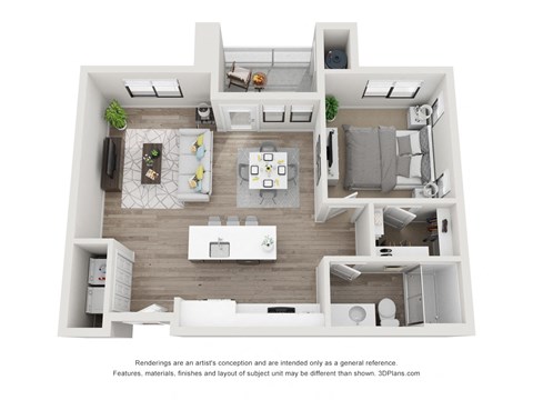 Floor plan for 1 bed, 1 bath, 723 sqft